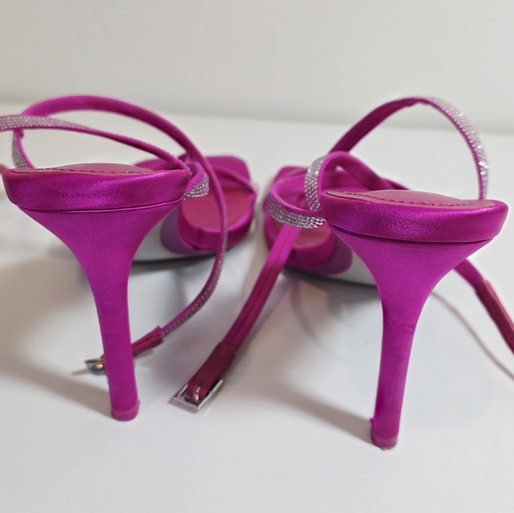 Zara Vibrant Pink Embellished Strappy Heeled Square Toe Sandals Women's Size 39 - Picture 4 of 14